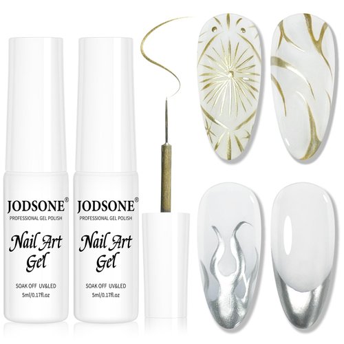 JODSONE 2pcs Metallic Nail Art Gel Liner Gold Mirror Chrome and Silvery 3D Effect Gel Nail Polish...