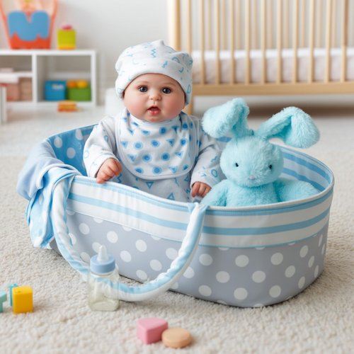 JIZHI 8 Pcs Reborn Baby Doll Accessories with Bassinet for 17-22 Inch Baby Dolls, Realistic Baby Doll Clothes Set fit Reborn Doll Newborn Baby Doll Boy, Blue (Not Doll)