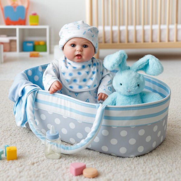JIZHI 8 Pcs Reborn Baby Doll Accessories with Bassinet for 17-22 Inch Baby Dolls, Realistic Baby Doll Clothes Set fit Reborn Doll Newborn Baby Doll Boy, Blue (Not Doll)