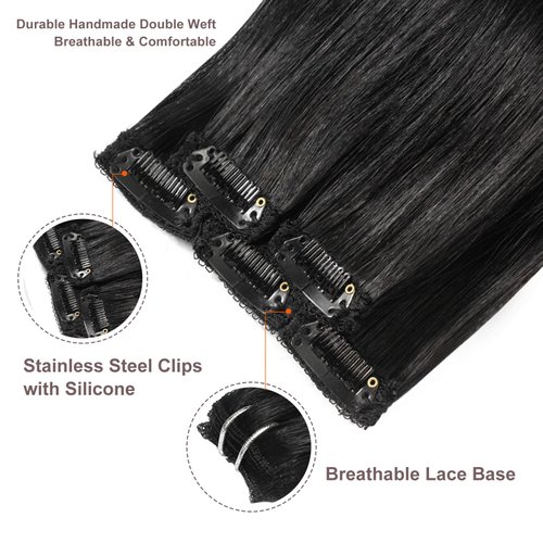 clip in Hair Extensions Natural Black Real Human Hair 16inch 30g 5pcs to add volume Remy Human Hair Extensions