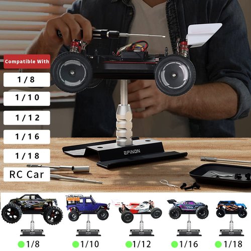 EPINON RC Car Stand RC Work Stand RC Car Repair Work Stand with RC Screwdriver Kit Screws Pallet for 1/8 1/10 1/12 1/16 1/18 RC Car Truck Crawler (Black)