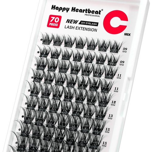 Individual Lash Clusters Natural Flexible Band Eyelash Extension C Curl Faux Mink Thick Volume Cluster lashes Mixed Length Reusable DIY False Eyelashes Happy Heartbeat(Black A13-C)
