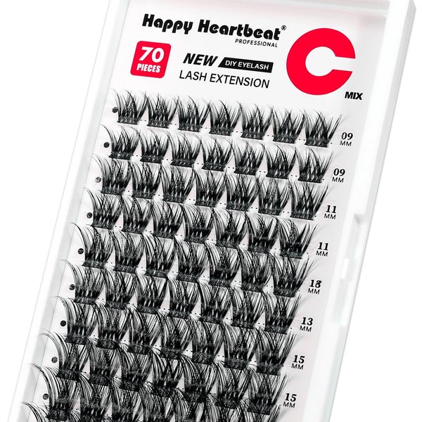Individual Lash Clusters Natural Flexible Band Eyelash Extension C Curl Faux Mink Thick Volume Cluster lashes Mixed Length Reusable DIY False Eyelashes Happy Heartbeat(Black A13-C)