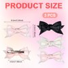 3pcs Bow Knot Hair Clips, Black Pink Off White Bow Tie Barrettes Smooth Satin Kawaii Ribbon Clips Multi-Layer Design Bow Clips Hair Accessories for Women Girls (3.35x1.65 inch)
