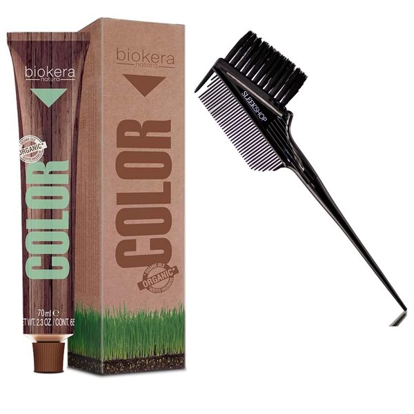 vask Comb + BIOKERA NATURA by 𝐒𝐚𝐥𝐞𝐫m Cosmetics Permanent Cream Hair Color Dye with ORGANIC OILS, Resorcinol-Free, PPD-Free (w/ 3-in-1 Brush/Comb) (7 Blond)