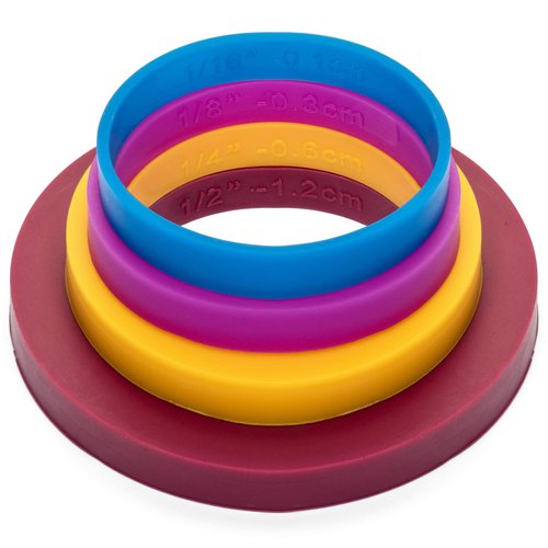 GreenOlive Rolling Pin Guide Ring Spacer Bands (8 Piece Set) Multicolored Flexible Silicone Slip On Baking Accessories Fit 1 3/4” to 2” Wide Dough Rollers