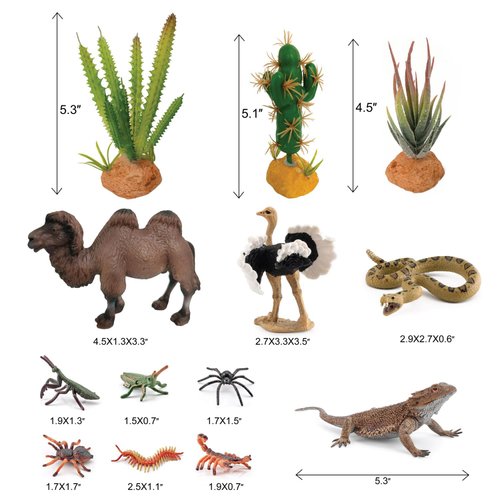 QuarenDen Desert Animals Set, Resin Insects Animals Figures, Model Trees Kit with Cactuses Figurines for Desktop Decoration, Kids School Projects Party Favors Birthday Presents