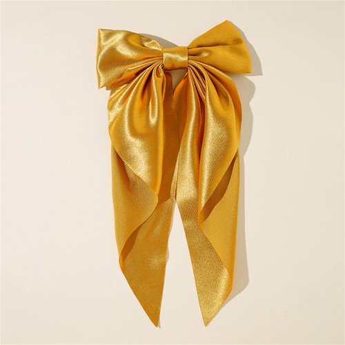 Yuyeran 2Pcs Super Big Bow Hair Clips French Style Soild Color Knotted Bowknot Spring Snap Barrettes Hair Clips with Long Ribbon for Women Girls (Champagne+Gold)