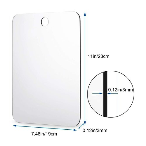 Shower Mirror Shaving Mirror Acrylic Mirror Small Mirror Travel Makeup Mirrors Bathroom Mirror Wall Hanging Plastic Mirror for Women Men 11" x 7.48" with 1 Adhesive Hooks