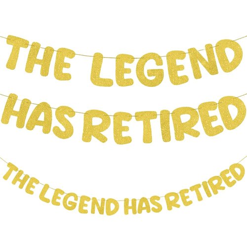 WLPHHM The Legend Has Retired Banner Glitter Bunting Retirement Sign Funny Official Retired Decor Party Decorations Supplies for Men Women Gifts，Funny Party Props (Black) (Gold)