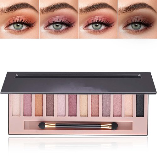 DuoZeng 12 Colors Naked Eyeshadow Palette,Shimmer Glitter Eye Shadow Palette Makeup Natural Highly Pigmented Smokey Eyeshadow Palettes,Long-lasting Makeup Pallets for Women(Shimmer)