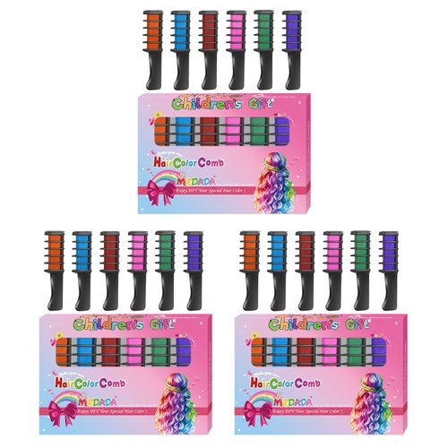 MSDADA Hair Chalk Comb Christmas Gifts Toys for Girls Kids 3 Pack - Temporary Washable Hair Color Dye Paint Teen Girl Gift Hair Stuff Accessories Makeup Kit Age 6 7 8 9 10 11 12 13 Years Old