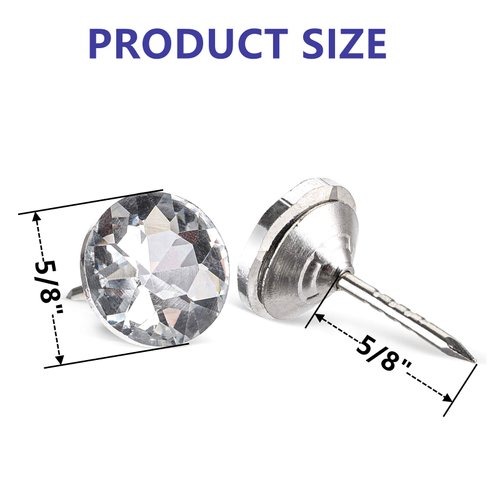 Yopay 100 Pieces Diamond Crystal Upholstery Tacks for Furniture, Sew Nails Buttons Decorative Push Pins, 16mm Clear Sofa Bed Furniture Headboard Tacks Wall Decor, DIY Projects
