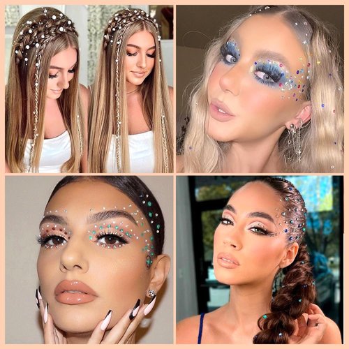 iFancer Face Gems Stick on Face Jewels Nail Self Adhesive Rhinestones Hair Pearls Accessories Eye Gems Jewelry Festival Makeup Body Art Supplies