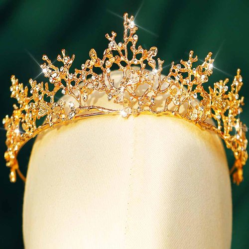Yean Adult Tiaras and Crowns Gold Wedding Princess Queen Crown Baroque Vintage Rhinestone Tiara Hair Accessories for Women and Men (Gold)