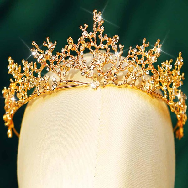 Yean Adult Tiaras and Crowns Gold Wedding Princess Queen Crown Baroque Vintage Rhinestone Tiara Hair Accessories for Women and Men (Gold)