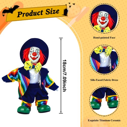 Maxyoung 6 Inch Porcelain Clown Doll with Tie, Bow Tie, Cute Gothic Halloween Clown with Hat, Colorful Decorations, Decor Piece Perfect Christmas Home Decoration, Ideal Gift for Kids/Children/Adults