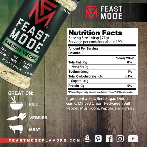 Garden Veggie - Feast Mode Flavors - Low Sodium, No MSG, Gluten Free, All Natural, Meal Prep Seasoning, Healthy, Omelette Flavoring, Breakfast Spices