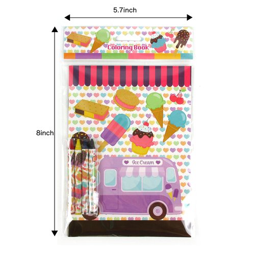 Tiny Mills Ice Cream Coloring Books with Crayons Party Favors with 12 Coloring Books and 48 Crayons, Favor Bag Filler, Carnival Giveaways