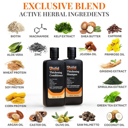Biotin Hair Growth Shampoo and Conditioner Set for Men and Women - Thickening Treatment for Thinning Hair - Natural and Vegan DHT Blocker for Hair Loss - Caffeine, Saw Palmetto, Niacin, Argan Oil
