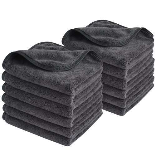 Sinland Plush Microfiber Face Cloths Reusable Makeup Remover Cloth Ultra Soft Washcloths for Women and Baby 12Inch x 12Inch Grey 12 Pack