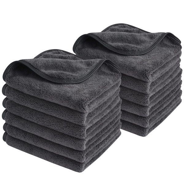 Sinland Plush Microfiber Face Cloths Reusable Makeup Remover Cloth Ultra Soft Washcloths for Women and Baby 12Inch x 12Inch Grey 12 Pack
