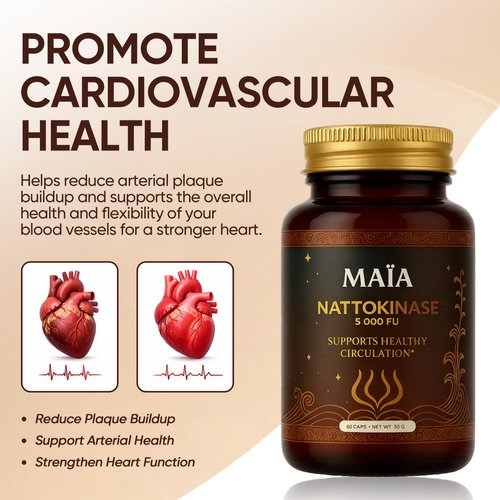 Maia Nattokinase Supplement, Contains 5000 FU of Nattokinase, Reduce Plaque and Promote Cardiovascular Health, Enhance Blood Circulation,60caps (1)