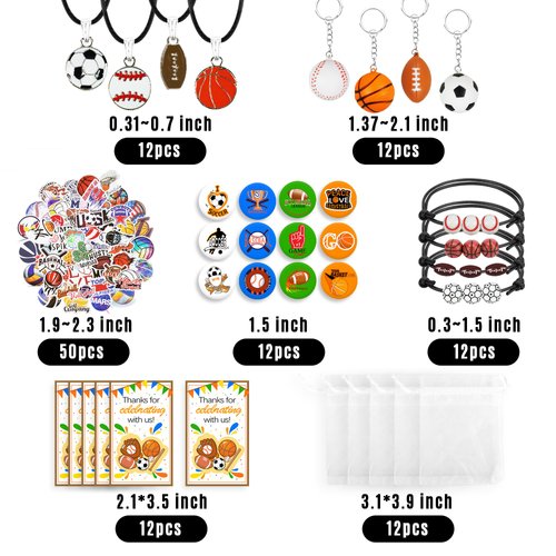 122 PCS Sports Party Favors Basketball Baseball Football Soccer Party Gift Thank You Tags Goodie Bags for Sports Club Party Favors Kid Birthday Party Baby Shower Sports Theme Party Supplies (Style 01)