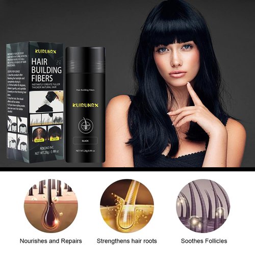Hair Building Fibers, Hair Fiber Powder ThickeningWaterproof Cover Up Eyebrow Contour-Stick Root Edge Filling Powder Hair Fibers for Thinning Hair for Women and Men (0.99 oz, Black)