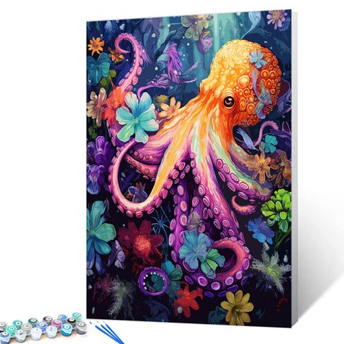 Tucocoo Octopus Paint by Numbers for Adults Kids Beginners,DIY Oil Painting Gift Kits,Adults Paint by Number Kits for Arts Craft Home Decor，Colorful Ocean Scenery(16 x 20Inches Without Frame)