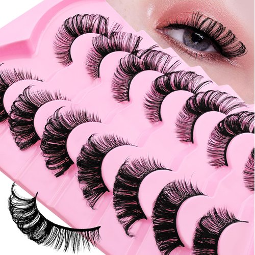7 Pairs Fox Eye Lashes Flu-ffy 20mm Cat-Eye Lashes Curly Volume Eyelashes Faux Mink Lashes that Look Like Extensions Lashes Wispy False Eyelashes Natural Look(Fox-17)