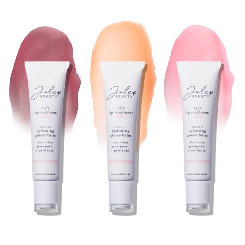 Julep 24/7 Lip Treatment Hydrating Glossy Balm Trio – Barely There, Gotta Glow, Pink and Polished – Holiday 2024 Gift Set for Moisturized, Glossy Lips – Vegan & Cruelty-Free