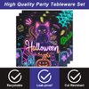 48pcs happy Helloween party decoration，glow in the dark Halloween Plate Napkin party tableware set，Neon Spooky Halloween Birthday Party Decorations (fluorescence Helloween)