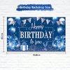 Happy Birthday Backdrop Happy Birthday Decorations for Women Girls Happy Birthday Banner for Women Girl Party Supplies Birthday Party Decorations Backdrop Photography for Girls (Silver and Navy Blue)