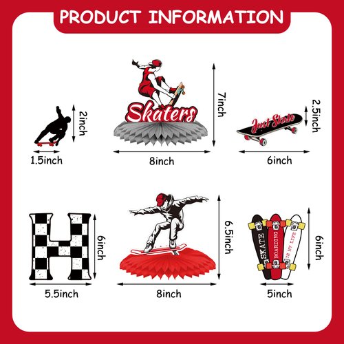 34 Pcs Skateboard Party Decorations Skateboard Birthday Banner Skateboard Birthday Party Supplies Skateboard Table Centerpieces Skateboard Cupcake Topper for Skater Boys and Girls Party Birthday Decor