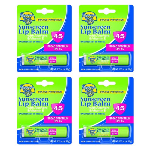Banana Boat Sunscreen Lip Balm Aloe Vera With Vitamin E SPF 45 0.15 oz (Pack of 4)