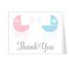 Twins Baby Shower Thank You Cards Gender Reveal Thank You Notes Thank You Cards Shower Lovely Carriages Twins White Pink Blue Grey Gray Stroller Twins (24 Count)