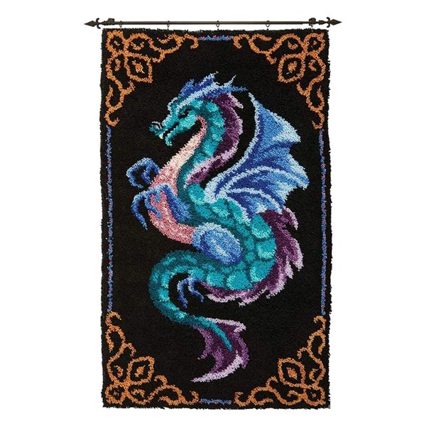 XIANGYUNLAI Dragon Latch Hook Rug Kit for Adults, Rug Hook Making Kit with not Printed Canvas and Latch Hook Tool and Enough Yarn，23.6 * 15.2in