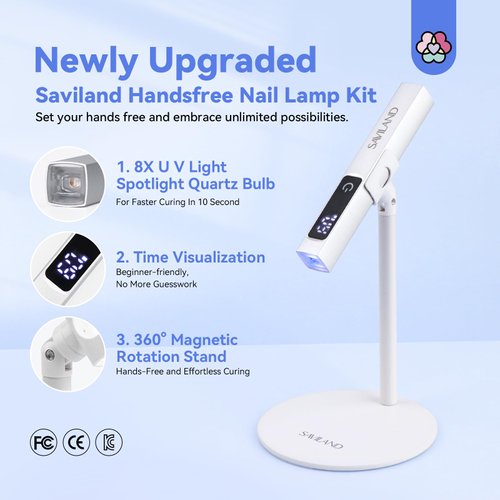SAVILAND LED U V Light with Magnetic Stand & LCD Screen Portable Nail Lamp Kit Handsfree 2-Timer Modes Portable Mini Nail Dryer Stand for Gel Nails USB Rechargeable and Wireless for Home DIY Manicure