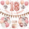18th Birthday Decorations Retro Pink Rose Gold,18th Birthday Balloons,Happy 18th Birthday Banner with Cake Toppers Number 18 Balloons Confetti Balloons for Girls Women Birthday Party Decorations