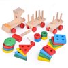FUN LITTLE TOYS Stacking Train, Shape Sorter Wooden Toys(23 pcs), Sorting & Stacking Toys for Toddler 2-3, Montessori Toys for 1 2 3 Year Old Boy Girl Gifts, Kids Wooden Train Toy
