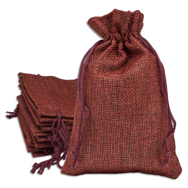 12-Pack 3x4 Natural Burlap Gift Bags w. Drawstring (Maroon Red, X-Small) for Party Favors, Presents or DIY Craft by TheDisplayGuys