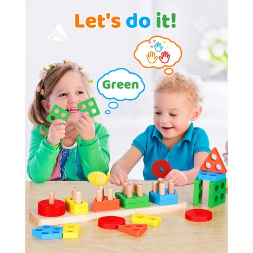 Montessori Toys for 1 2 3 Year Old Boy Girl, Wooden Sensory Toys for Toddlers 1-3, Toys for Ages 2-4, 1 2 Year Old Boy Girl Gifts, Shape Sorter Motor Skills Toddler Learning Activities Puzzles Toys