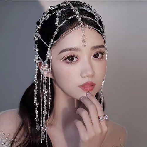E EMZHOLE Wedding Headband Head Chain White Tassel Hair Hoop Band Crystal Beads Vintage Decorative Headwear Headpieces Hair Accessories for Women and Girls Headdress