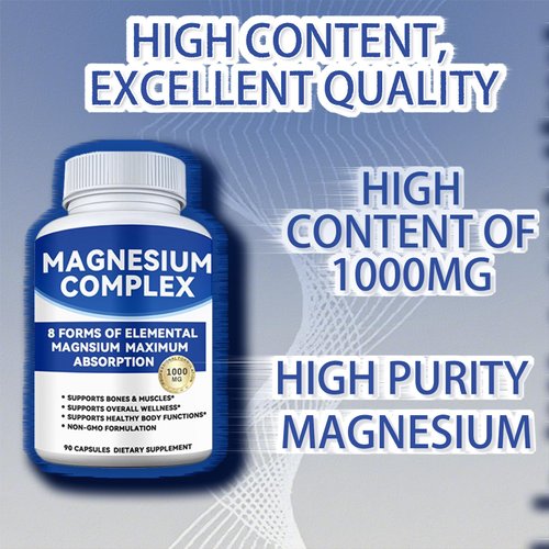 Magnesium Complex 1000mg with 8 Forms – Glycinate, Citrate, Malate, Taurate for Absorption – Supports Bone, Muscle, Energy & Recovery – Vegan, Non-GMO, 90 Capsules (1)