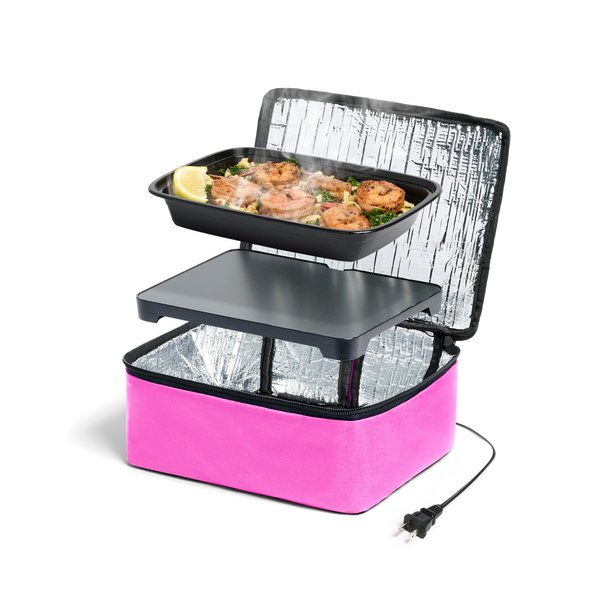 HotLogic Mini Portable Electric Lunch Box Food Heater - Innovative Food Warmer and Heated Lunch Box for Adults Car/Home - Easily Cook, Reheat, and Keep Your Food Warm - PINK - 120V