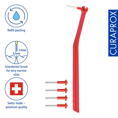 Curaprox Prime Plus Interdental Brushes, CPS 07 Holder with 5 Brushes, 0.7 mm to 2.5 mm