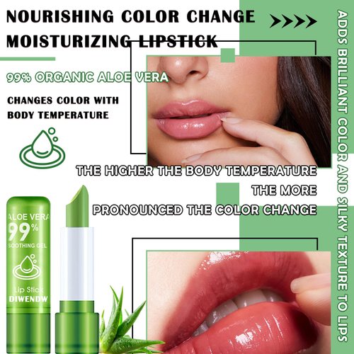 4PCS Aloe Vera Color Changing Lipstick,Temperature Color Change Lip Gloss Makeup Set,Waterproof Long Lasting Aloe Vera Tinted Lip Balm Moisturizer,Moisturizing PH Mood Magic Lipstick for Women
