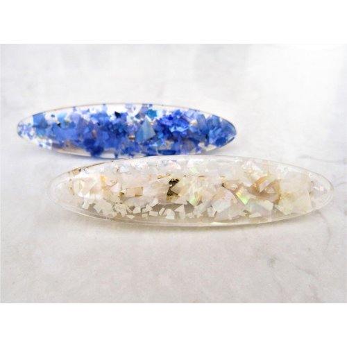 Generic 2 3/4 inch blue or creme oval speckled alligator hair clip barrette (Primary color: Creme)