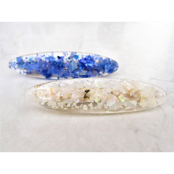 Generic 2 3/4 inch blue or creme oval speckled alligator hair clip barrette (Primary color: Creme)
